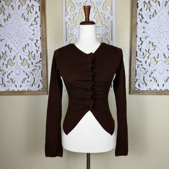 Zara Tops - Zara | Wool & Silk Blend Cardigan Button Down Top Chocolate Brown Small